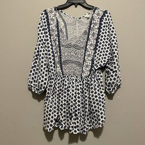 CATO Top Women's Medium Multicolor 3/4 Sleeve Blouson Elastic Wasit